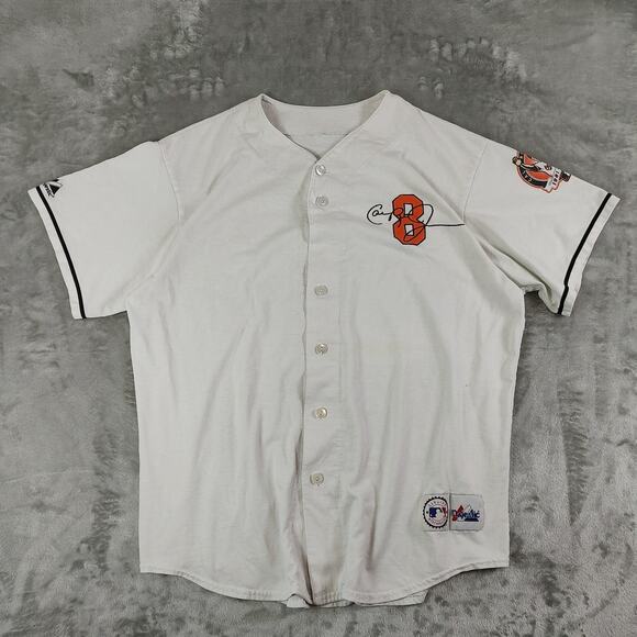 VTG 2001 Majestic MLB Orioles Cal Ripkin Jr cotton button up baseball shirt ms L - Picture 1 of 10